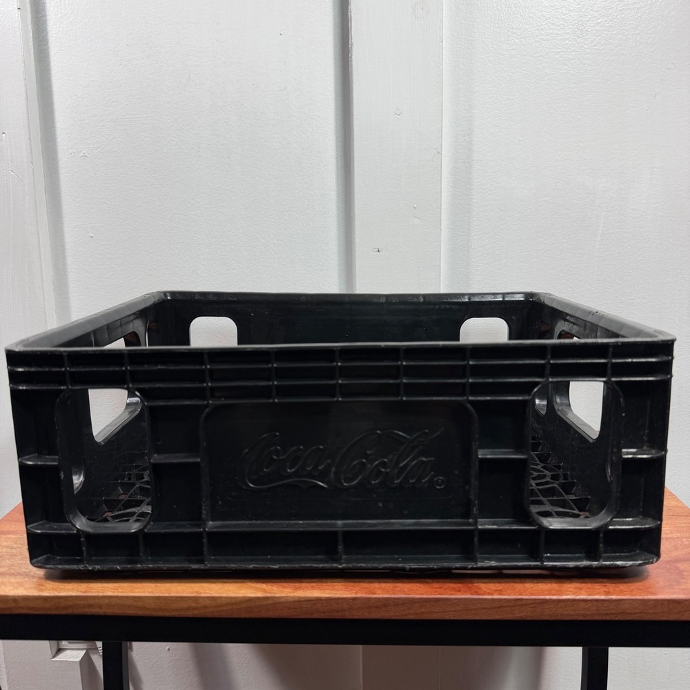 Coca-Cola Black Plastic Heavy Duty Milk Crate Storage Bin Soda Advertising Logo